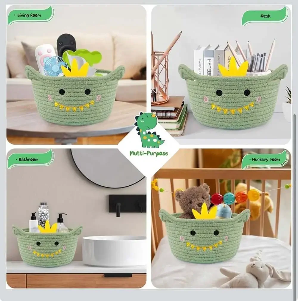 Hkojewp Small Dinosaur Cotton Rope Woven Storage Basket for Nursery and Toys